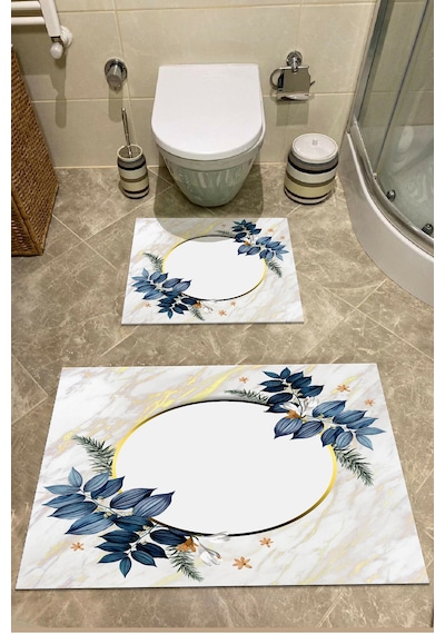 Sünger Dolgulu Banyo Paspası Klozet Takımı 2'Li Kaymaz Taban Set (550453820) Çok Renkli