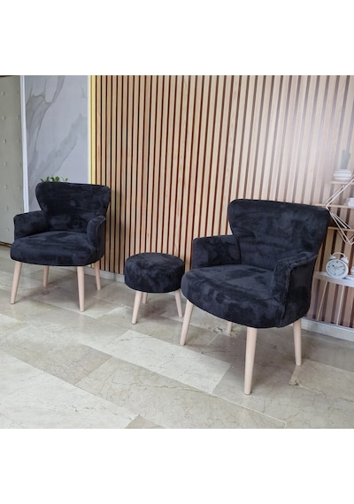 Azra Mobilya 3lü Koltuk Seti Berjer - Tekli Koltuk - Puf Seti - Cafe - Balkon - Ofis Mobilyası Antrasit