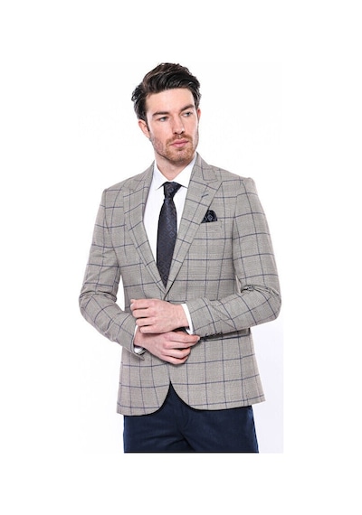 Wessi Ekose Slim Fit Bej Erkek Ceket - Wessi Bej