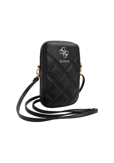 Guess Lisanslı Çapraz Askılı Vücut Çantası 4g Metal Logolu Kapitone Desenli Fermuarlı Pu Deri Siyah