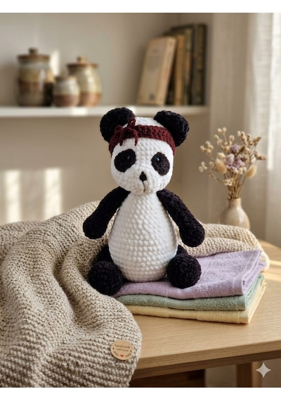 El Örgüsü Peluş Panda Beyaz - Siyah
