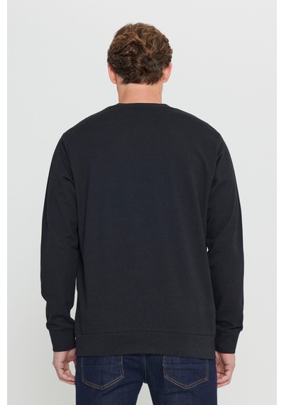 AC&Co / Altınyıldız Classics Standart Fit Normal Kesim Pamuk Bisiklet Yaka Erkek Sweatshirt Siyah