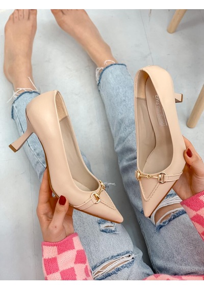 Ervanın Butiği Bej Cilt Mosscross Toka Detay Kadın Stiletto-3913