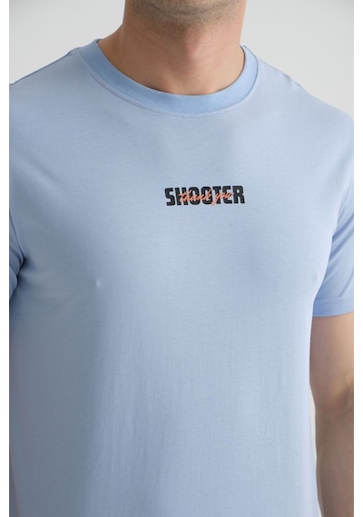 Shooter Sportwear Shooter Erkek T-shirt Minimal Baskılı Pamuklu Kumaş Standart Kalıp Bebe Mavisi