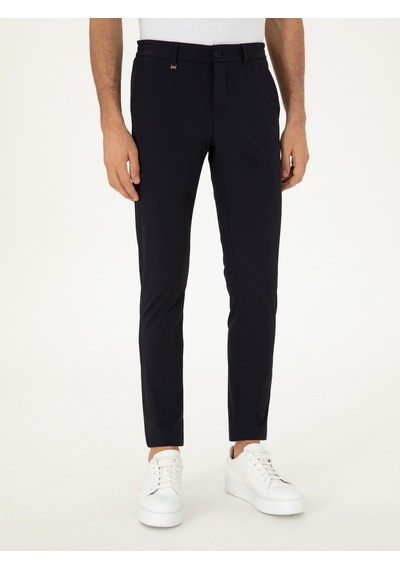 Cacharel Lacivert Slim Fit Beli Lastikli Esnek Kanvas Pantolon