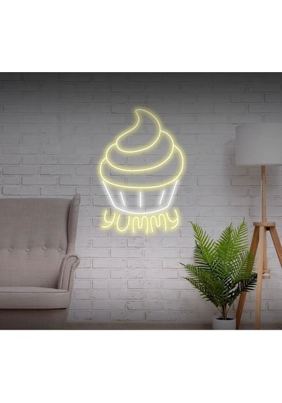 Yummy Yazılı Ve Şekilli Neon Tabela Sarı