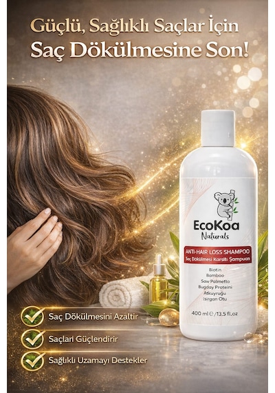 Ecokoa Natural Saç Dökülmesi Ve Saç Onarıcı Bakım Şampuanı 400 Ml Dökülen