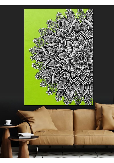 Yeşil Siyah Mandala Deseni Dekoratif Kanvas - Mdf Ahşap Tablo