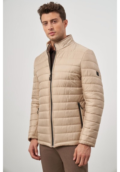 İmza Bej Kapitone Hakim Yaka Düz Yırtmaçsız Tam Astar Slim Fit Classic Mont 1007245155 Bej