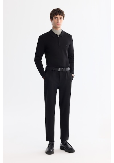 Avva Erkek Siyah Fermuarlı Polo Yaka Rayon Tüylenmeyen Regular Fit Triko Kazak A42y5009