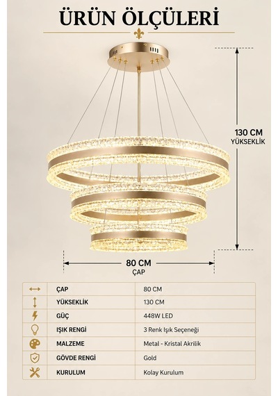 Modern Premium Ledli Sarkıt Avize Gold 3 Renk Işık Ayarlanabilir Lüks Salon Avizesi 448w Beyaz