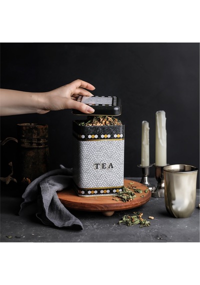 Mosaic Tea Desenli Kare Metal Saklama Kabı 10.5 x 10.5 x 16 CM 1.7 L