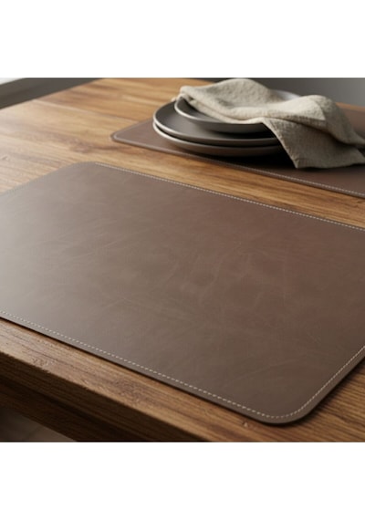 2 Adet Deri Mürdüm Çift Taraflı Kenar Dikişli Amerikan Servis 33x44 Cm-kolay Silinebilir Supla Vizon