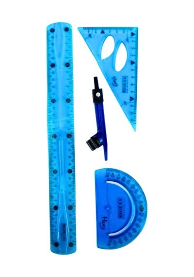 30 Cm Esnek Kırılmaz Cetvel Takımı 4 Lü Set Cetvel,pergel,açıölçer Ve Pergelli Set - Mavi Mavi