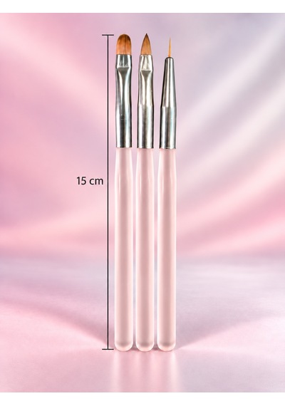 3'lü Protez Tırnak Fırça Seti Nail Art Fırça Pembe Brset-018