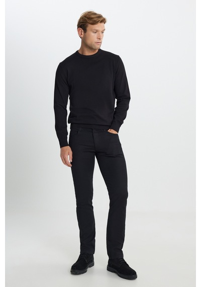AC&Co / Altınyıldız Classics Pamuklu Standart Fit Normal Kesim Bisiklet Yaka Triko Siyah Kazak 001