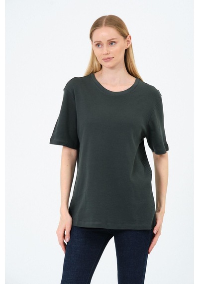 Kadın Bisiklet Yaka Kısa Kollu Basic T-shirt - İnterlok Kumaş Kahverengi