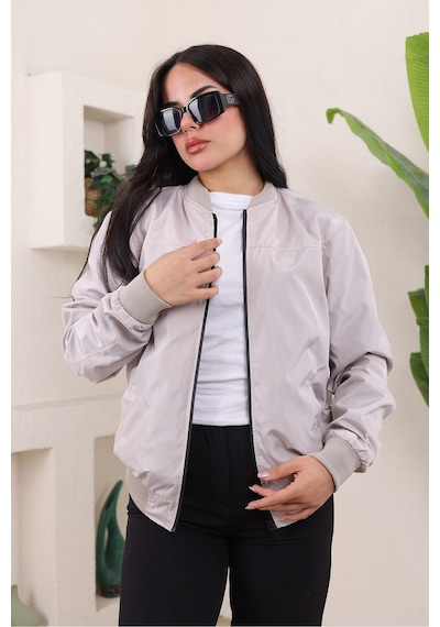 Bomber Kolej Su Geçirmez Ceket Krem Bndk