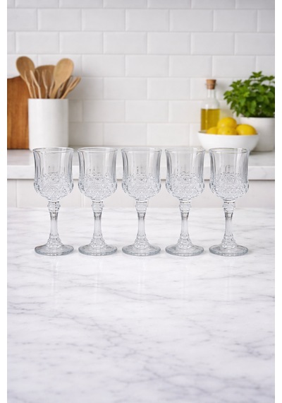 6'lı Kristal Lale Desen Kahve Yanı Su Bardağı Seti 50 Ml-6lı Ayaklı Kahve Yanı Su Bardağı Şeffaf