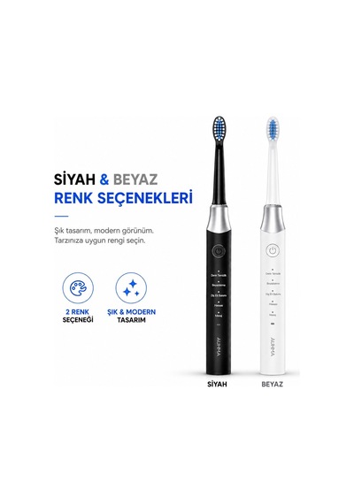 Robeve Auhma Amf13 Elektrikli Diş Fırçası 15.000 Vpm Sonic Titreşim 5 Temizlik Modu 4 Yedek Fırça Başlığı Type-c Şarj Ipx7 Suya Dayanıklı Şarjlı Diş Fırçası Siyah