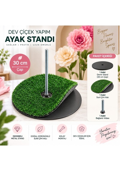 Dev Metal Çiçek Standı, 30 Cm - Tekli, Eva, Krapon Kağıt Çiçek Sunum Ayağı