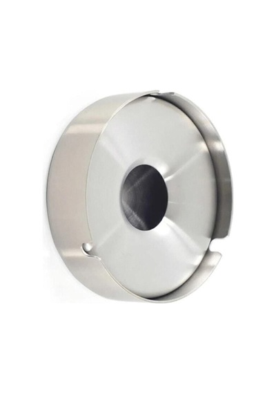 Skoçlu Küllük Orta Boy Kapaklı Yuvarlak Paslanmaz Çelik - 8 Cm Çapında Metal Bej Yuvarlak