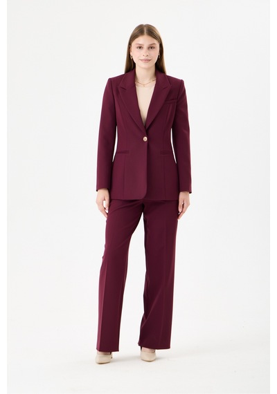 Velnara Moda Klasik Tek Düğme Ceket & Cepli Boru Paça Pantolon - Kadın Takım Elbise Koyu Mürdüm- Velnara Tasarımı Bordo Mürdüm - 918589140 Bordo Mürdüm