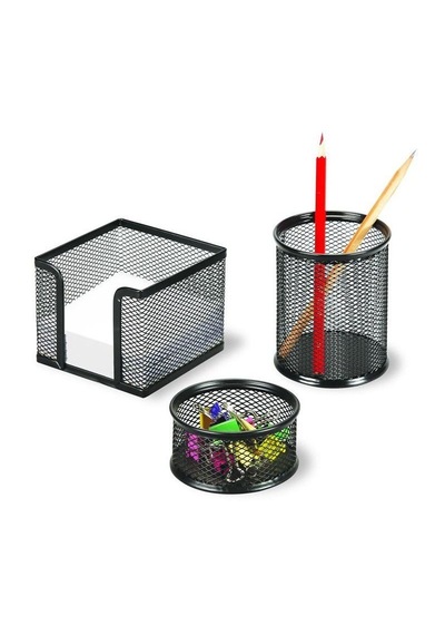 Temat 11270 Metal Kalemlik+ataşlık+notluk 3 Lü Set Siyah Çok Renkli