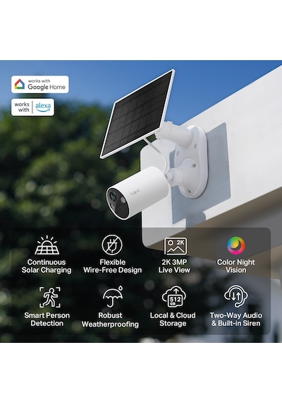 Tp-lınk Tapo Tc82 Kıt C410 Kıt , 2k, 3,0mpix, Dış Mekan, Ip65, Wifi, 9mt. Renkli Gece Görüşü, İki Yönlü Ses, Güneş Enerjili Güvenlik Kamerası Kiti