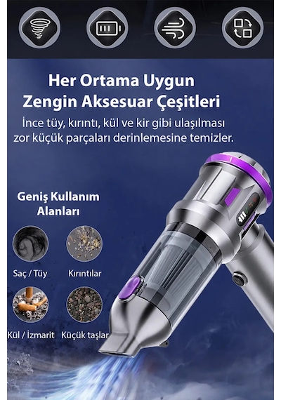 Northcity Ezere Turbovac 20000pa Güçlü Dijital Göstergeli Vakumlu Kablosuz Üflemeli Mini Araç Süpürgesi- 5775