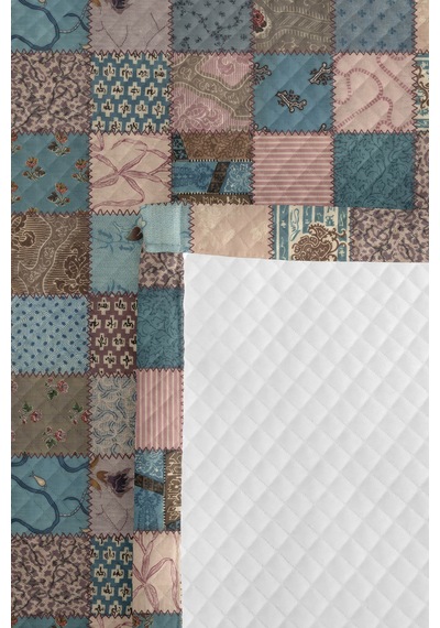 Mavi Patchwork Genç Odası Tek Kişilik Pike Takımı-pastel Geometrik 160x220 Cm Kapitone Yatak Örtüsü Mahmur Kekik Kuşağı