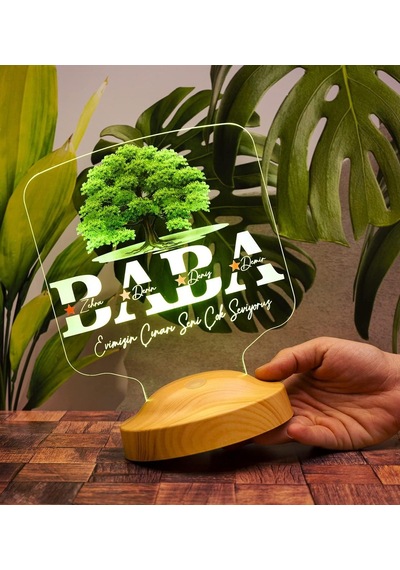 Babalar Günü Hediyesi, Babaya Hediye, Baba, Evimizin Çınarı Hediyesi, Renkli İsim Yazılı Kişiye Özel 3d Led La