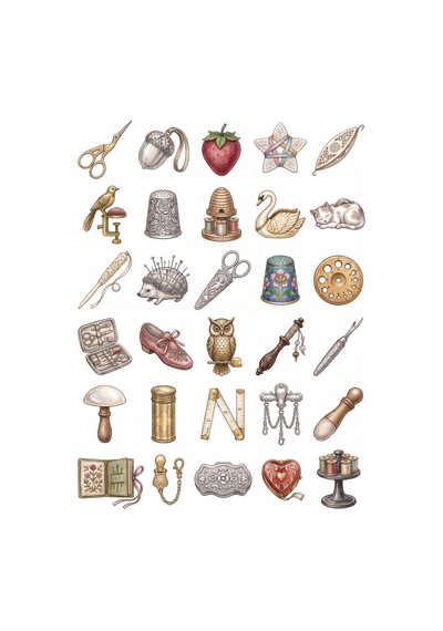30 Adet Vintage Dikiş Nakış Sticker Seti - Ajanda, Defter, Laptop Çok Renkli