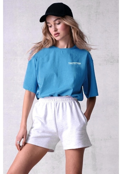 Mad Girls Mavi Baskılı Tişört Mg1197 Mavi