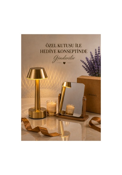 Doğum Günü Özel Gün Yeni İş Hediye Gold Dokunmatik Masa Lambası & Kokulu Mum & Ahşap Makyaj Aynası Hediye Seti Çok Renkli