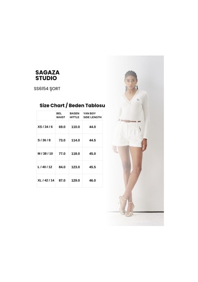 Sagaza Studio Ss6154 Kemerli Cep Detaylı Şort Ekru