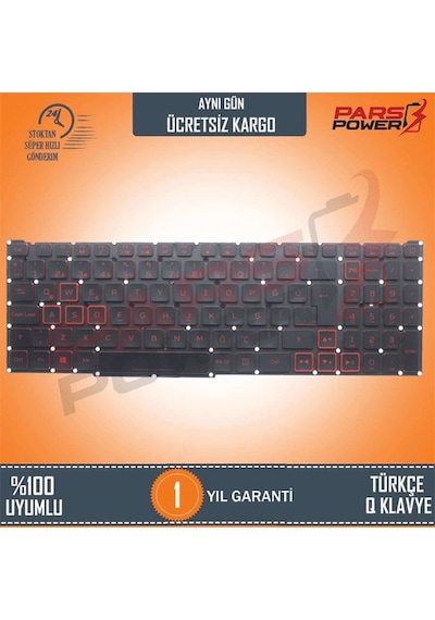 Acer Uyumlu Nitro 5 AN515-43 NH.Q6ZEY.007 Klavye Işıklı (Siyah TR) (Pars Power) Ver.1 - Kırmızı Aydınlatma 723410
