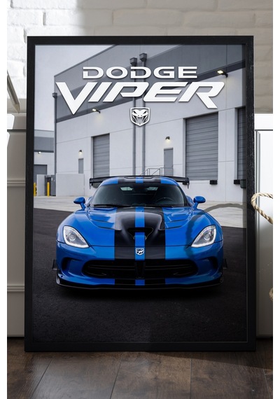 Dodge Viper Siyah Ahşap Çerçeveli Poster, Dekoratif Araba Duvar Tablosu
