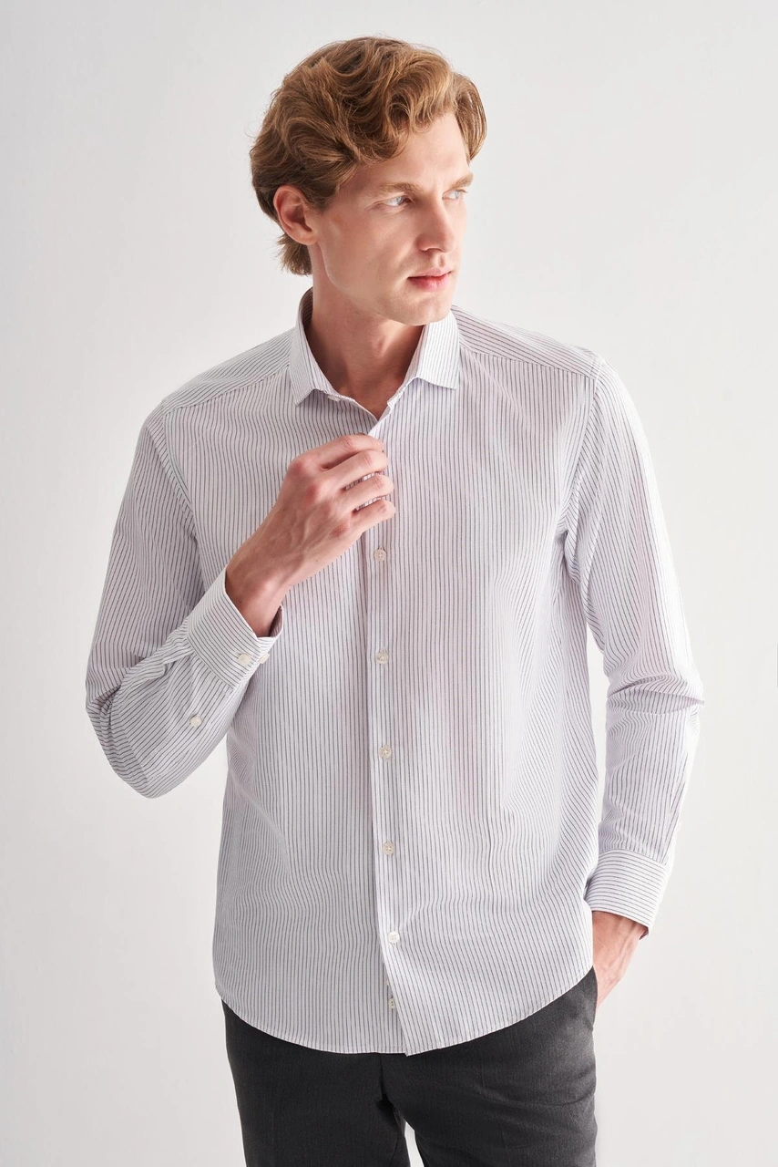 İmza Beyaz Yarım İtalyan Yaka Uzun Kol Cepsiz Slimfit Fit Classic Gömlek 1004255162 Beyaz