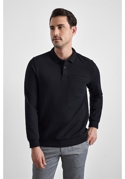Süvari Siyah Regular Düz Fermuarlı Polo Yaka Sweatshirt Sw2013700028-s09