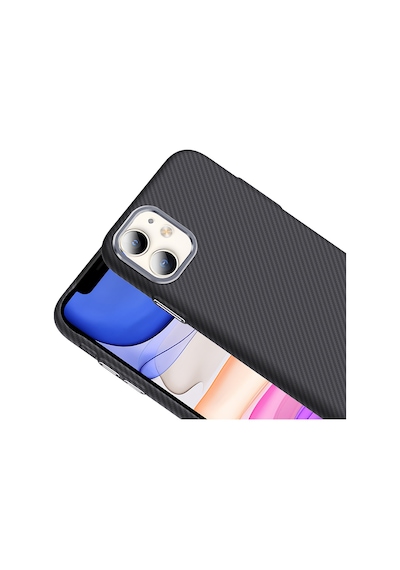 Apple Uyumlu iPhone 11 Kılıf Magsafe Şarj Özellikli Karbon Fiber Görünümlü Kapak Gros Siyah