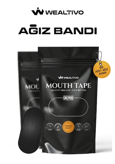 Wealtivo Premium Mouth Tape Gece Kullanım Uyku ve Ağız Bandı Siyah 60’lı