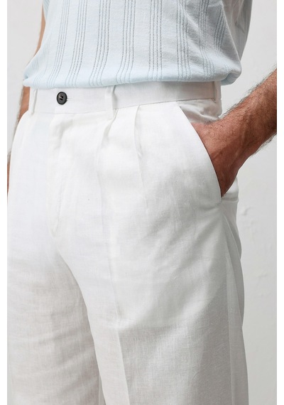 Antioch Keten Karışımlı Erkek Baggy Pantolon Beyaz