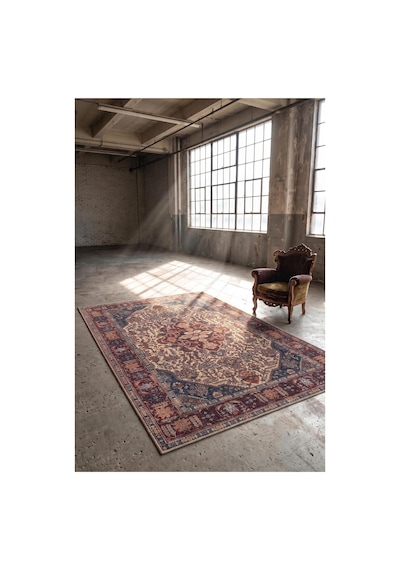 Artloop İstanbul Lacivert Bordo Oryantal Vintage Desenli Dokuma Tabanlı Şönil Halı Al 632 Lacivert-bordo
