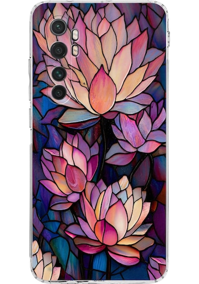 Printify Xiaomi Mi Note 10 Lite İle Uyumlu Vitray Sessiz Lotus Tasarımlı Şeffaf Silikon Kılıf Şeffaf
