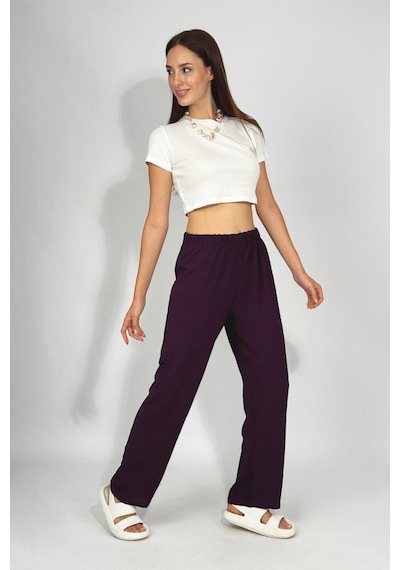 Kadın Beli Lastikli Ayrobin Eşofman Pantolon Mürdüm