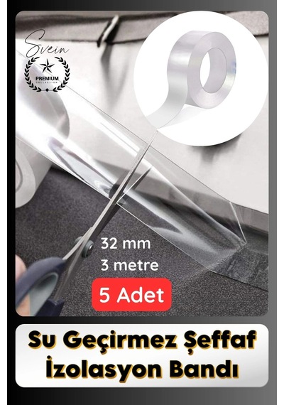Sızdırmazbant 5 Adet Su Geçirmez Şeffaf İzolasyon Bandı Tezgah Lavabo Kenar Tamir Güçlü 38mm X 3m