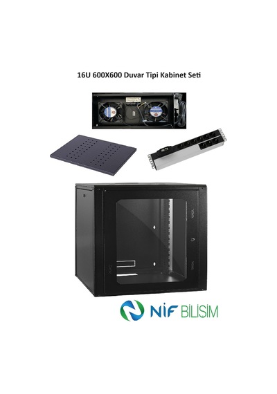 Ulusal 16u 600x600 Duvar Tip Kabinet Seti 2li Fan 9lu Pdu Priz 600mm Sabit Raf Dahil Set