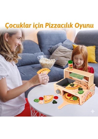 Limon Dekor 50 Parça Ahşap Oyuncak Pizza Fırını Oyun Seti - Eğitici Mutfak Evcilik Oyuncakları