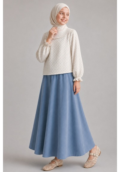 Angel&co. Girls Clothing Mavili Müslin Bluz & 2 İplik Maksi Etek Takımı Açık Mavi - 895510177 Açık Mavi